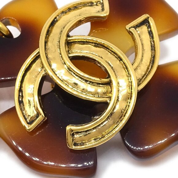 Chanel CC Dangle Earrings Gold Clip-On Brown 94P - Picture 2 of 4